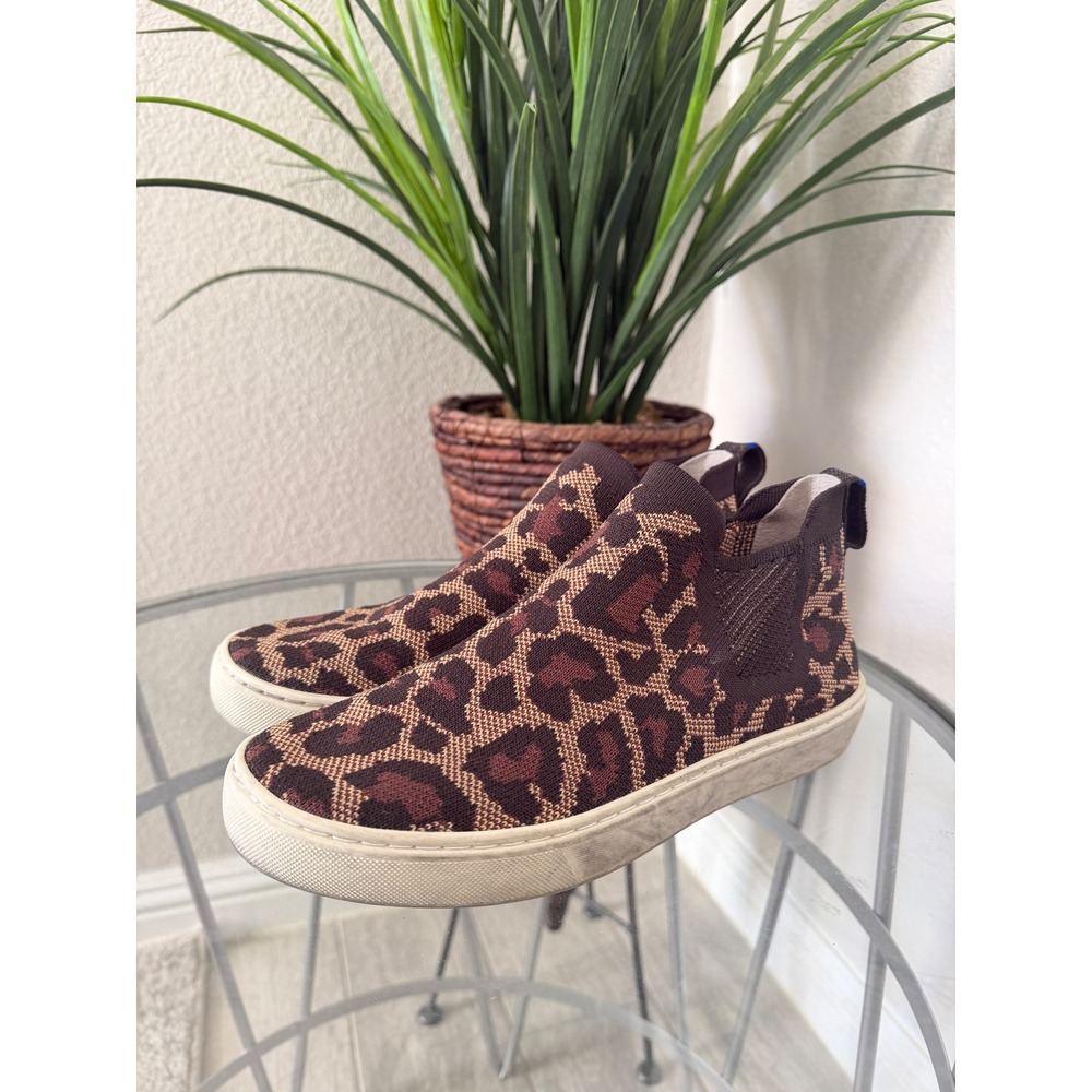 Rothy's The Chelsea Wildcat Leopard Print Knit Slip On Sneakers Womens 7.5